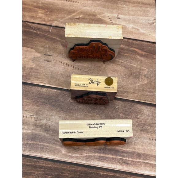 SET OF 3 INKADINKADO CHRISTMAS THEME WOOD MOUNT RUBBER STAMPS GIFT TAG ORNAMENT - Picture 3 of 4